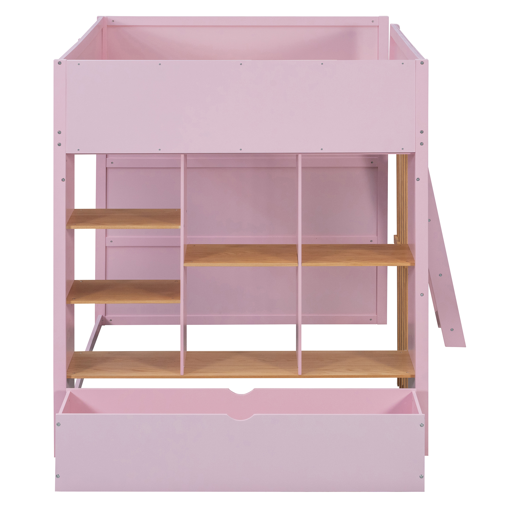 Full Size Wooden High Sleeper Loft Bed with Ladder and Storage Shelves