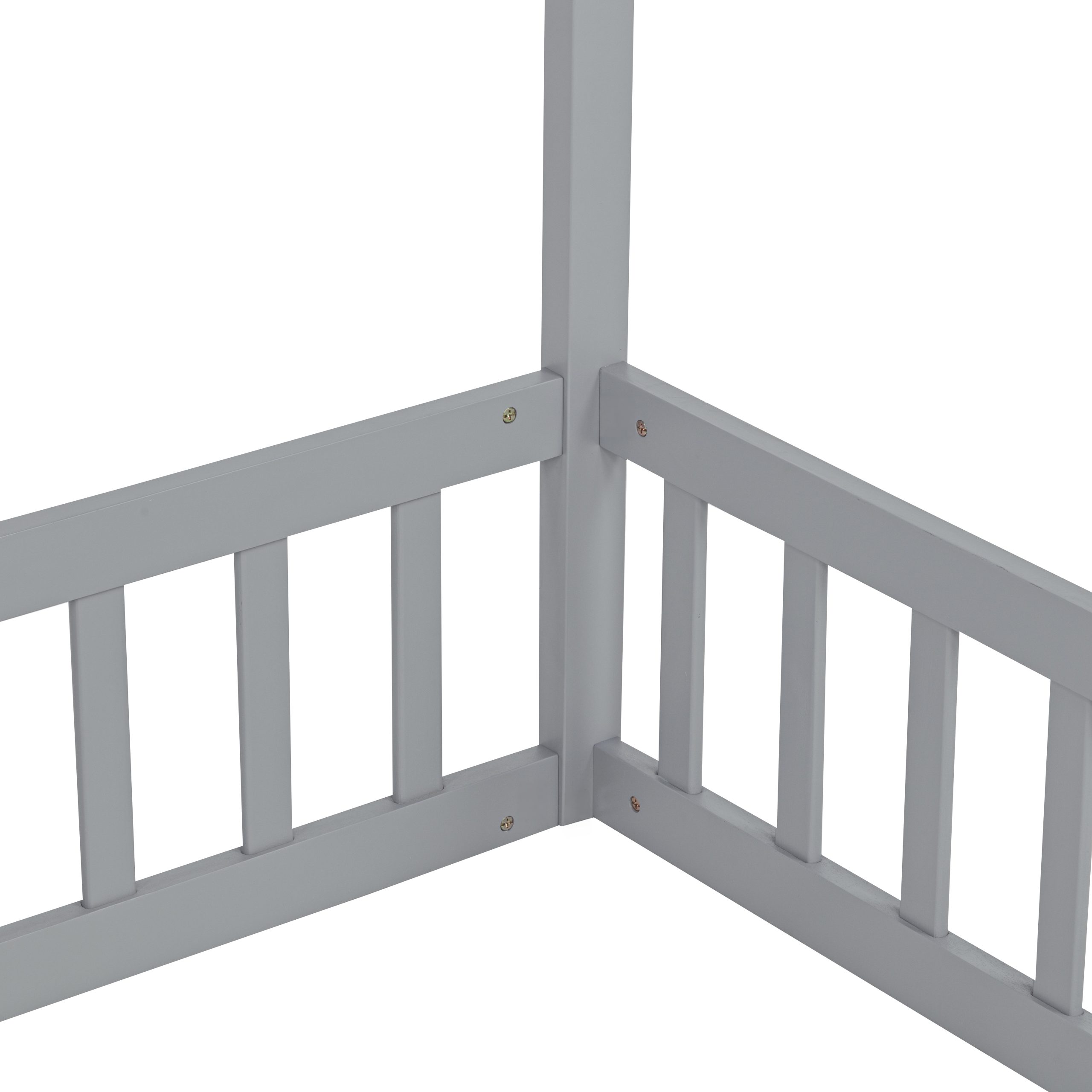 Double Twin House-Shaped Floor Bed with Safety Guardrails