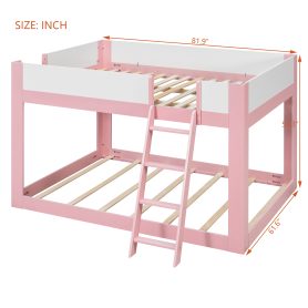 Queen Size Low Convertible Bunk Bed With Reversible Ladder And Safety Guardrails