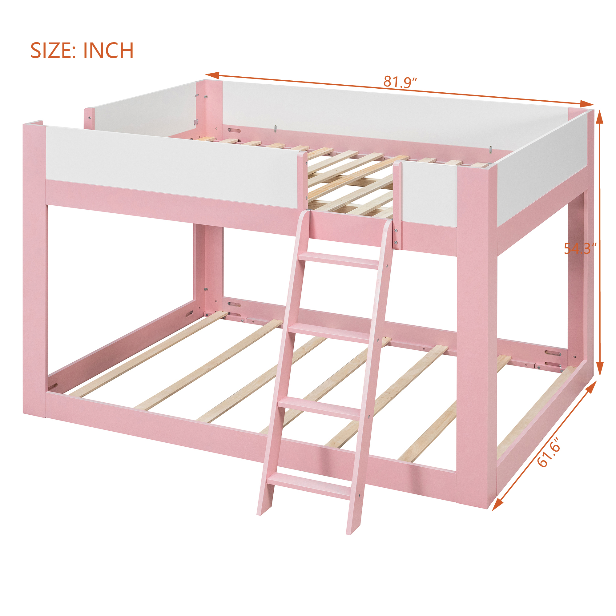 Queen Size Low Convertible Bunk Bed With Reversible Ladder And Safety Guardrails
