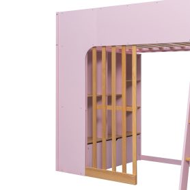 Twin Size Wooden High Sleeper Loft Bed with Ladder and Storage Shelves