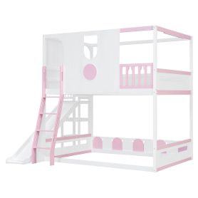 Full Size Kids Loft Bed With Slide, Storage Shelves And Guardrails