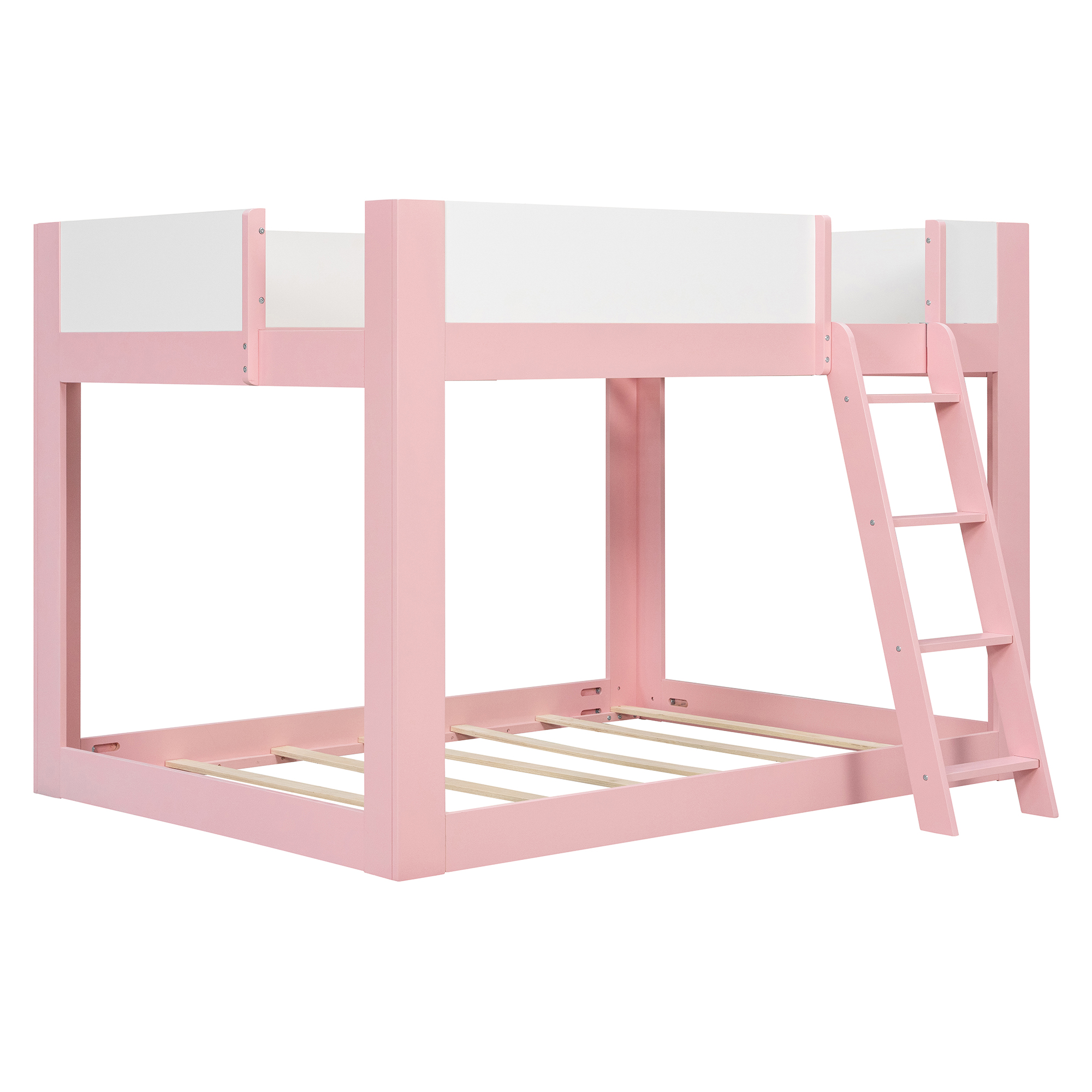 Full Size Low Convertible Bunk Bed With Reversible Ladder And Safety Guardrails