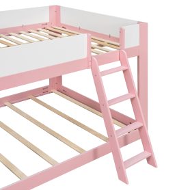 Queen Size Low Convertible Bunk Bed With Reversible Ladder And Safety Guardrails