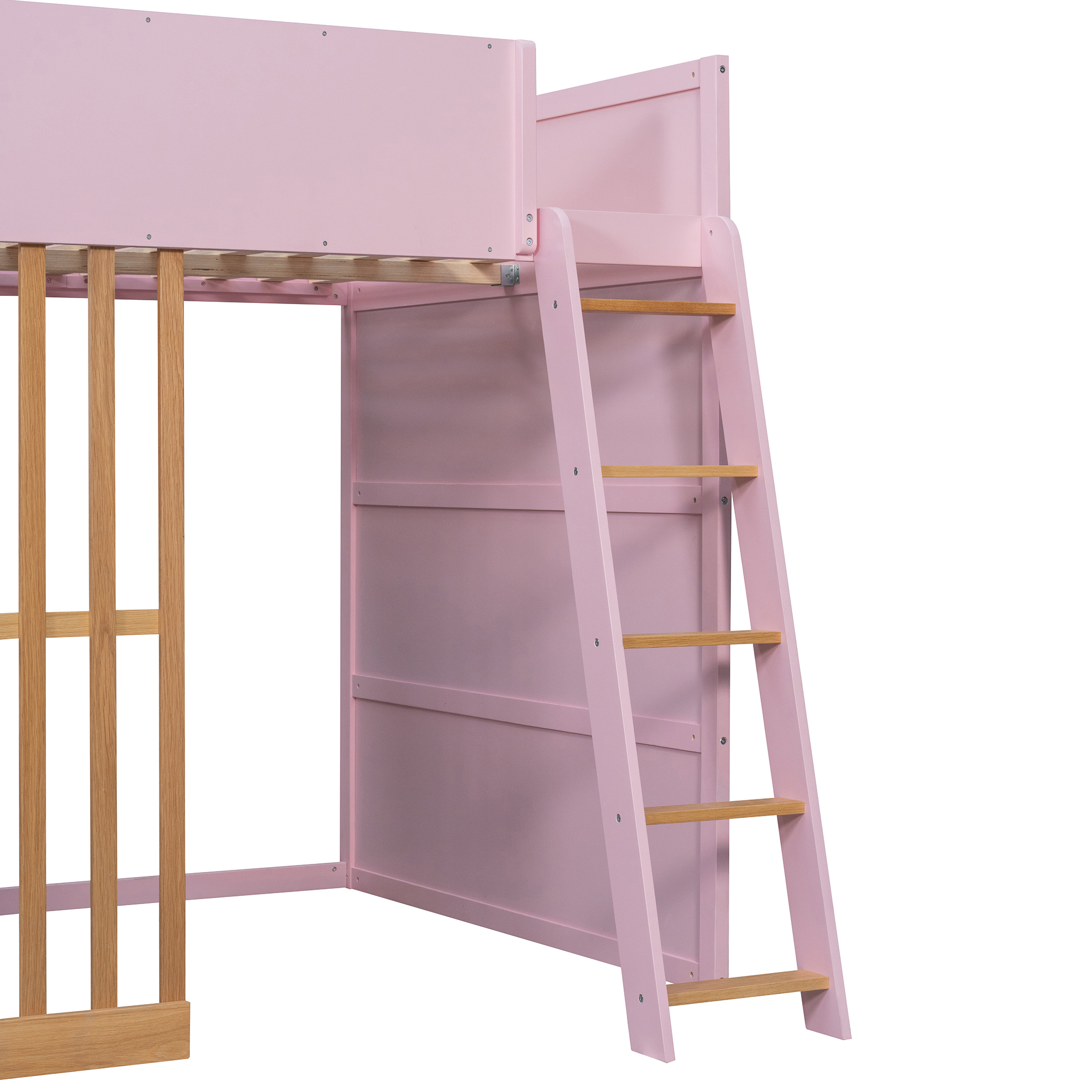 Full Size Wooden High Sleeper Loft Bed with Ladder and Storage Shelves