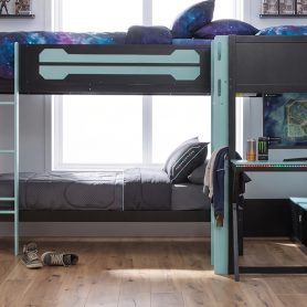 L-Shaped Wooden Twin Size Gaming Bed Frame with RGB LED Lights, USB Ports, TV Stand & Storage Shelves