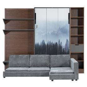 Twin Murphy Bed with Storage Cabinet, Open Shelving & USB Port, Large Sofa Front