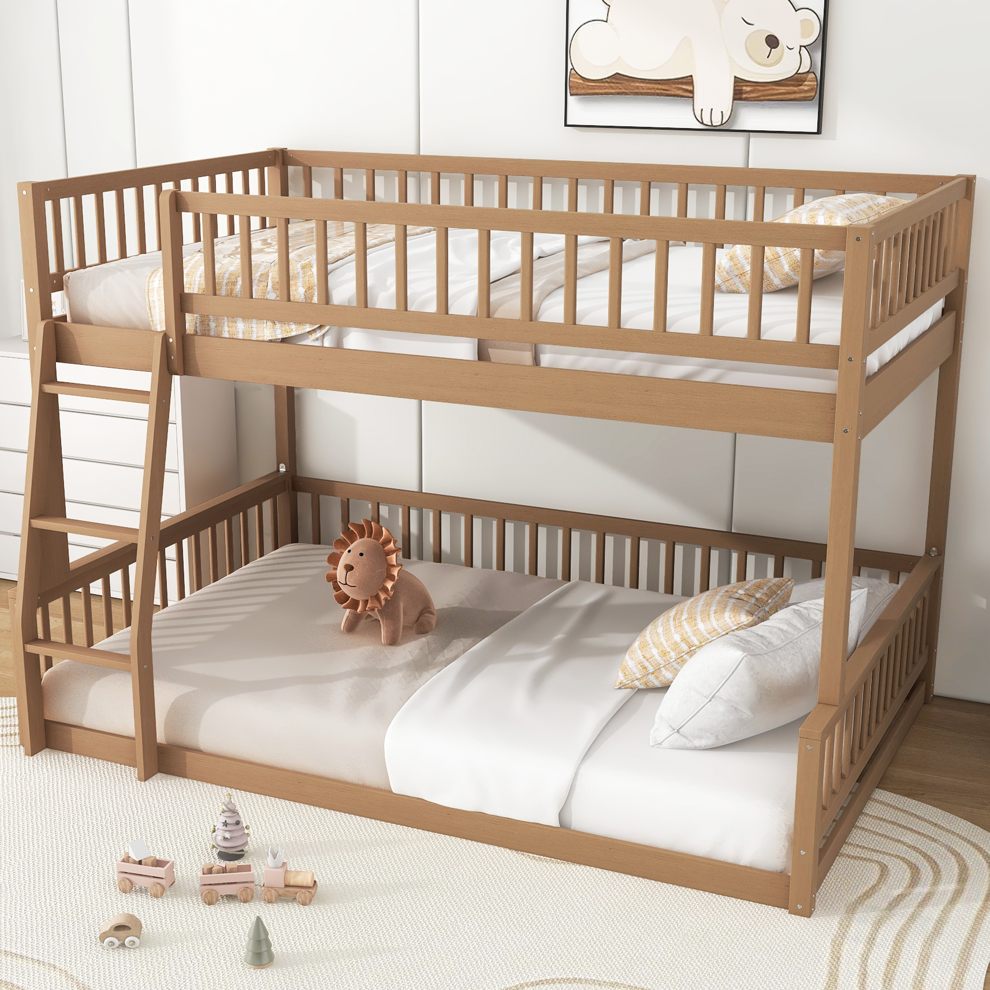 Full XL over Queen Bunk Bed with Ladder and Guardrail