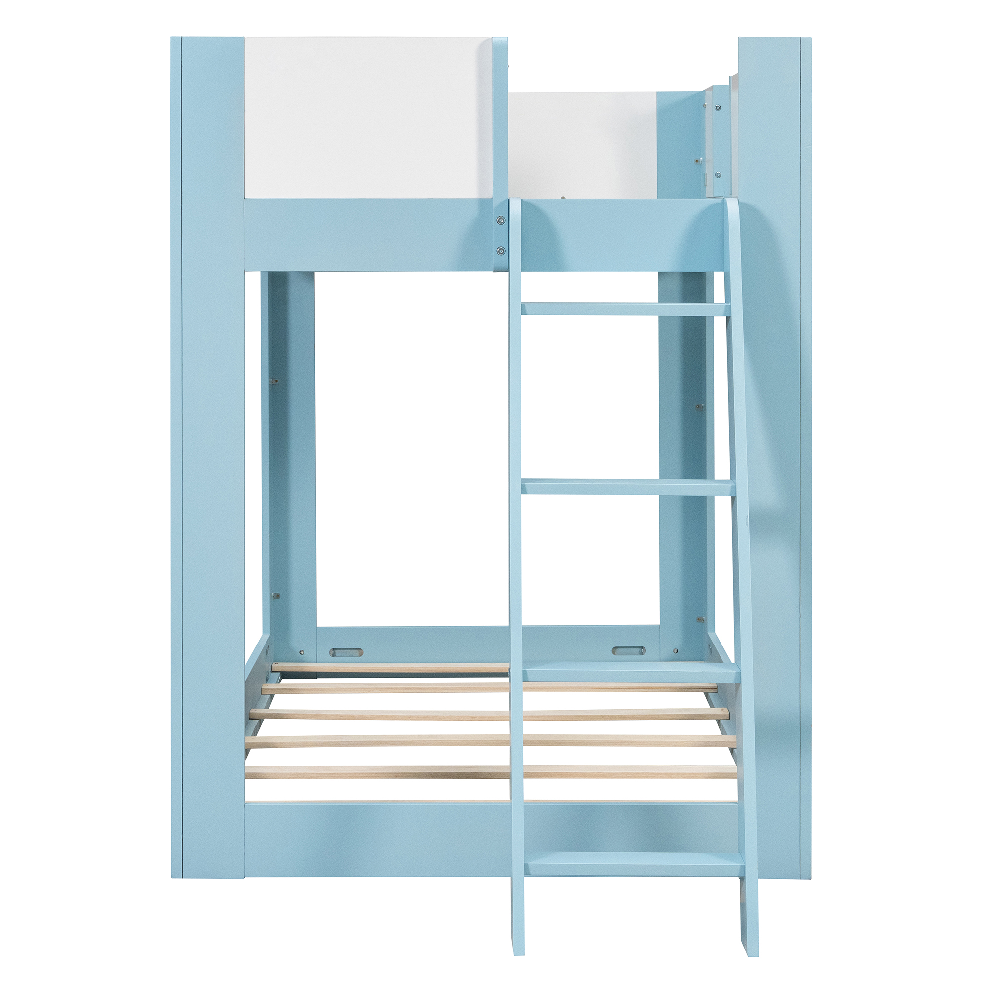 Twin Size Low Convertible Bunk Bed With Reversible Ladder And Safety Guardrails