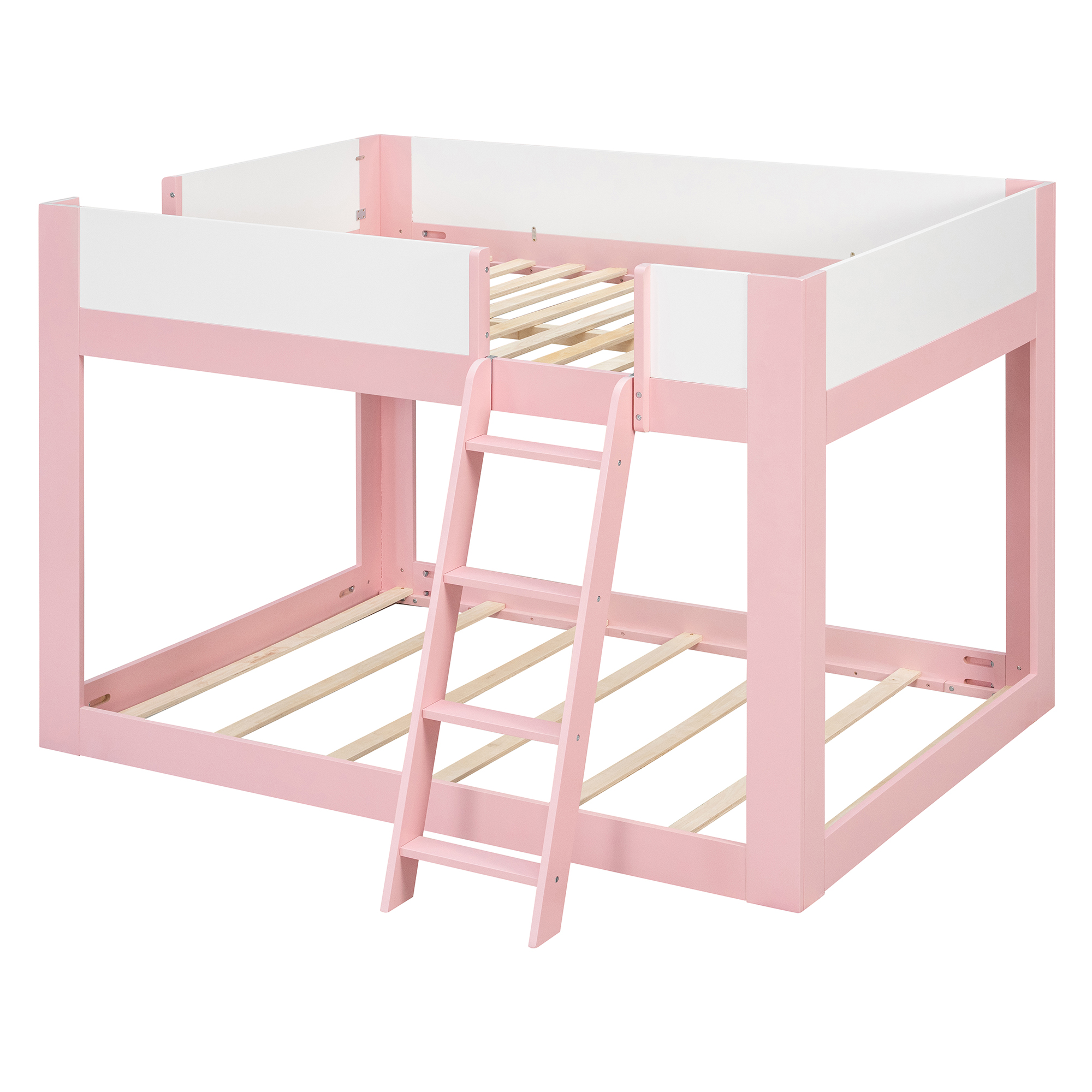 Full Size Low Convertible Bunk Bed With Reversible Ladder And Safety Guardrails