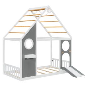 Wooden Playhouse Design Platform Bed with Front Panel and Slide