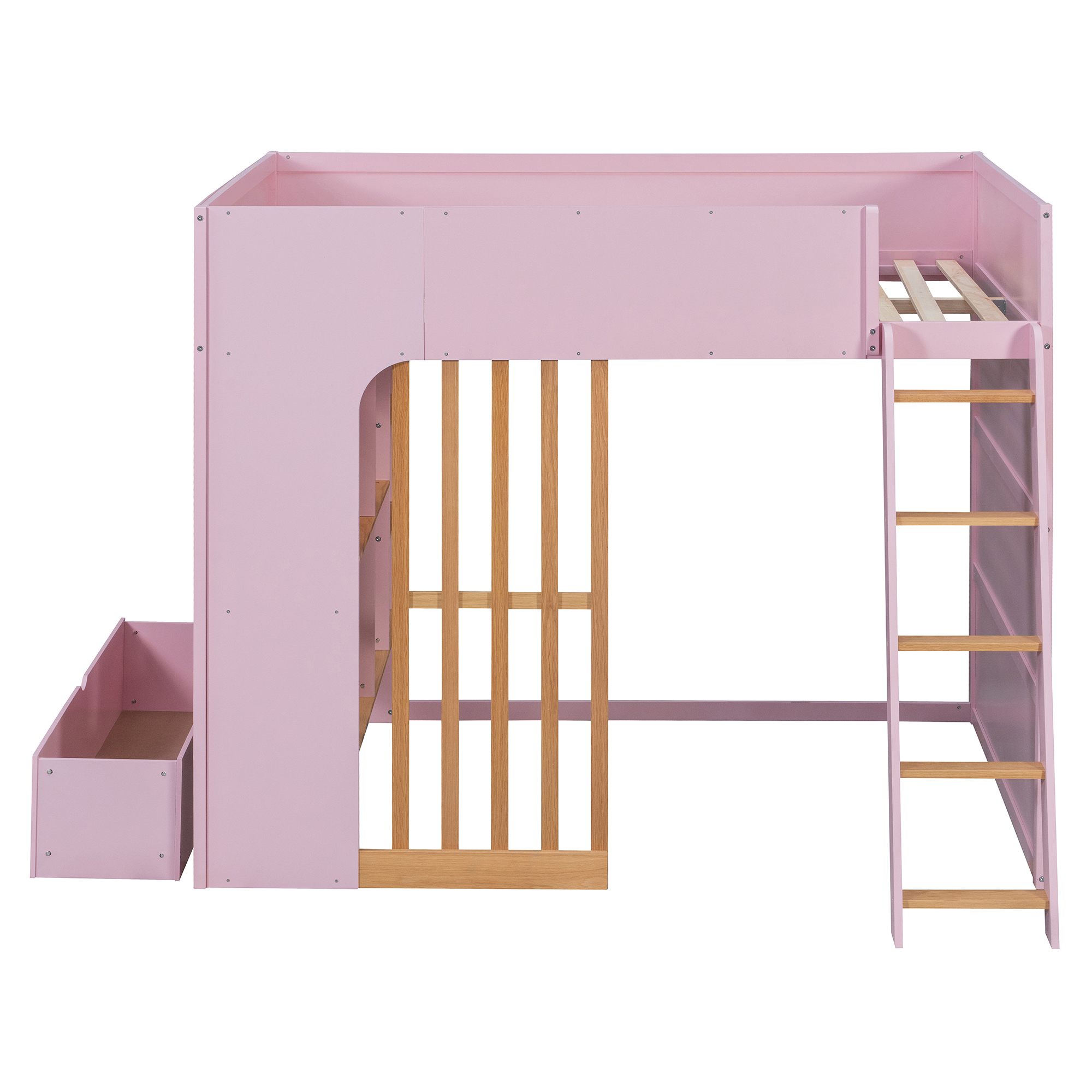 Full Size Wooden High Sleeper Loft Bed with Ladder and Storage Shelves