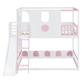Full Size Kids Loft Bed With Slide, Storage Shelves And Guardrails