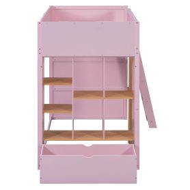 Twin Size Wooden High Sleeper Loft Bed with Ladder and Storage Shelves