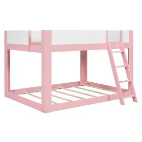 Queen Size Low Convertible Bunk Bed With Reversible Ladder And Safety Guardrails