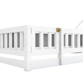 Twin Size Wood Floor Bed With Guardrail,  Storage Cabinets, LED, USB Port & Plug Outlets
