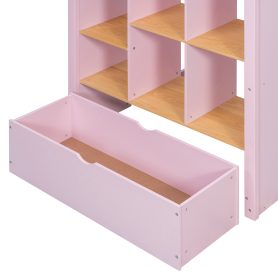 Twin Size Wooden High Sleeper Loft Bed with Ladder and Storage Shelves
