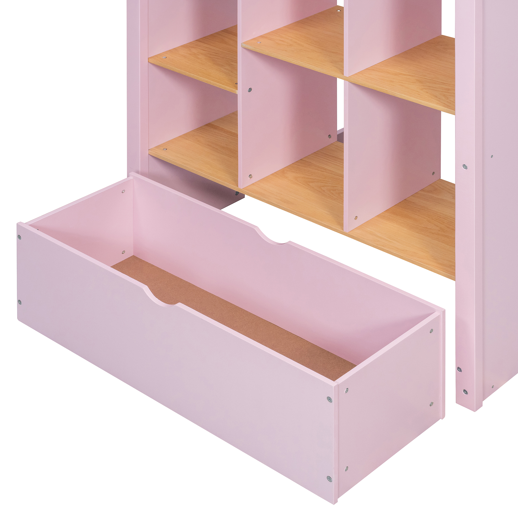 Twin Size Wooden High Sleeper Loft Bed with Ladder and Storage Shelves