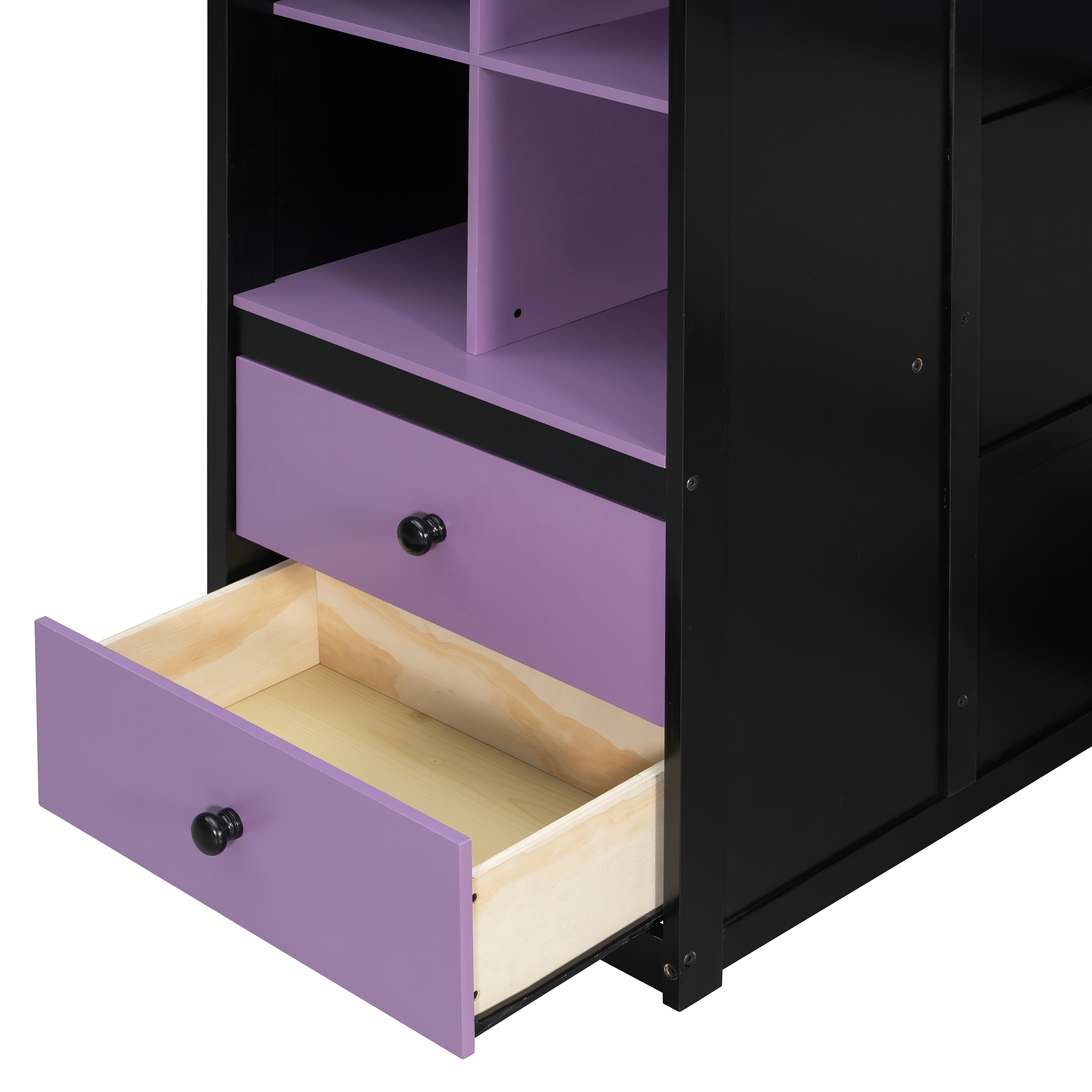 Twin Size Solid Wood Loft Bed with Desk, Storage Cabinet and Wardrobe