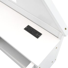 Twin Size Wood Floor Bed With Guardrail,  Storage Cabinets, LED, USB Port & Plug Outlets