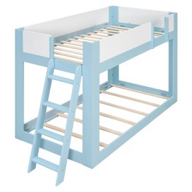 Twin Size Low Convertible Bunk Bed With Reversible Ladder And Safety Guardrails