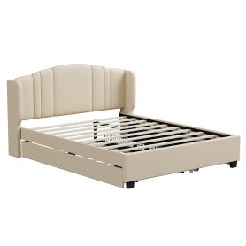 Queen Size Upholstered Platform Bed With Wingback Headboard, One Twin Trundle And 2 Drawers