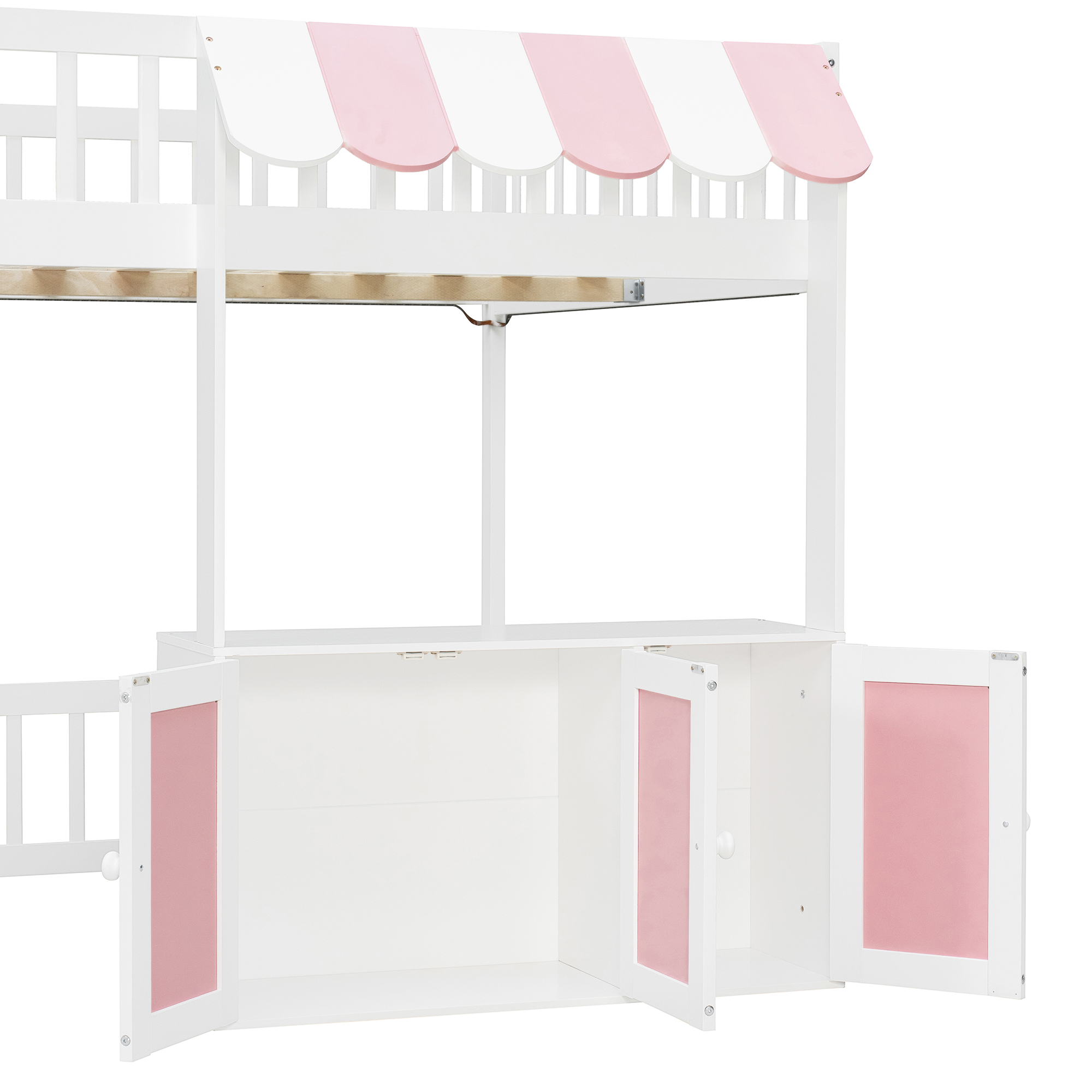 Full Size Loft Bed with Storage Steps, LED Light, Under Bed Cabinets