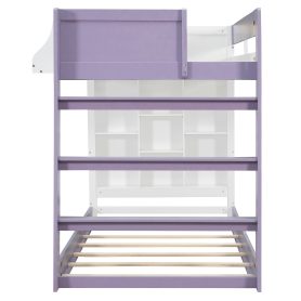 Twin Over Twin XL Bunk Bed with Storage Shelves & Guardrail Storage Basket