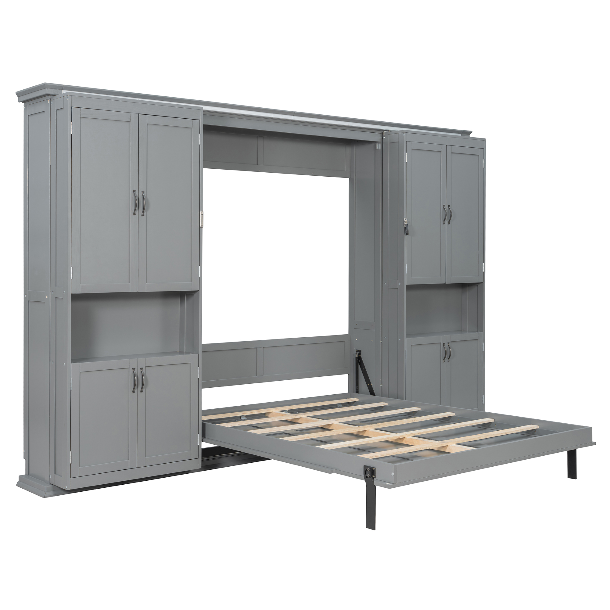Queen-size Murphy Bed with Dual Sliding Storage Cabinets
