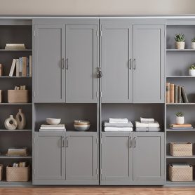 Queen-size Murphy Bed with Dual Sliding Storage Cabinets