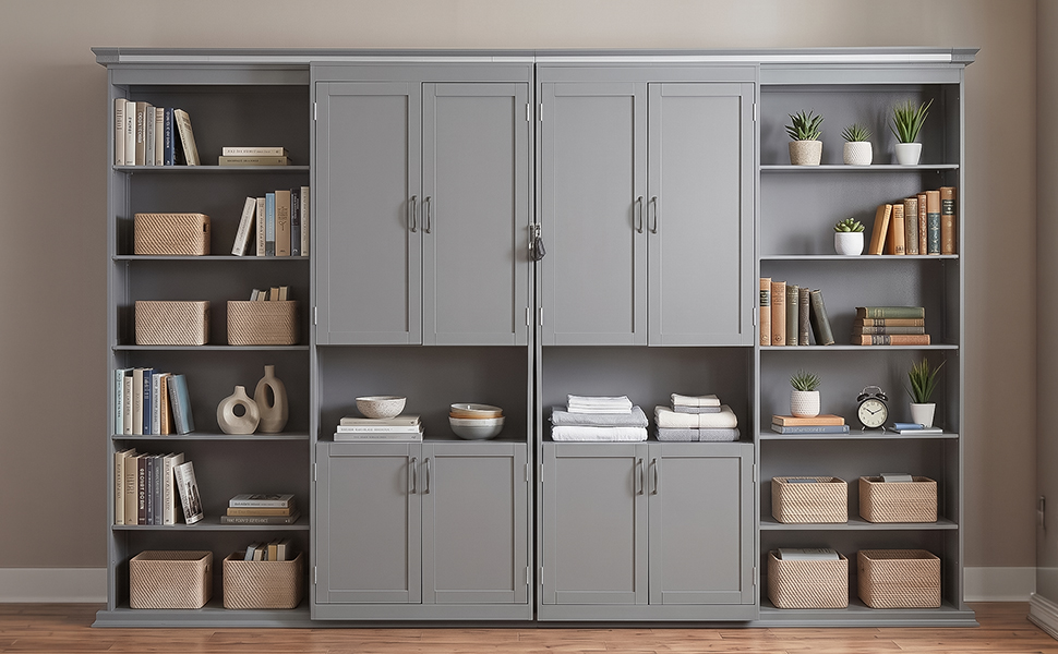 Queen-size Murphy Bed with Dual Sliding Storage Cabinets