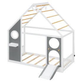 Wooden Playhouse Design Platform Bed with Front Panel and Slide