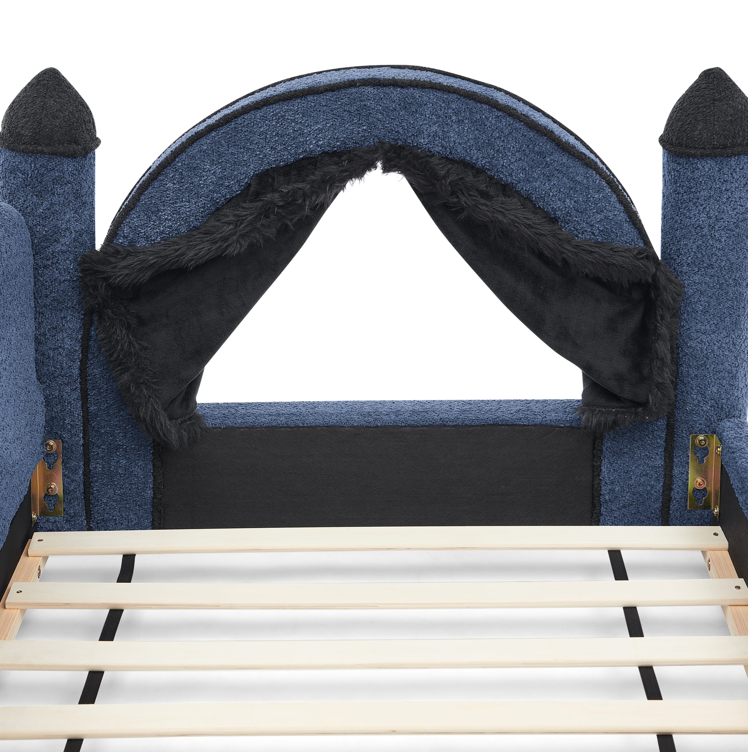 Twin Size Castle Bed with Safety Guardrail and Curtain