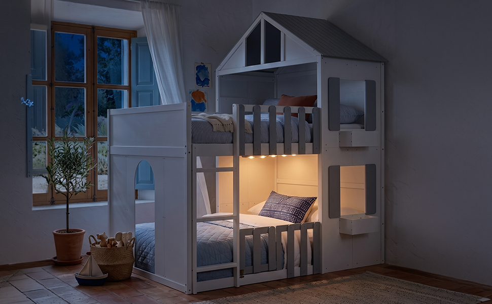 Modern Playful Design Full Over Full House Bunk Bed