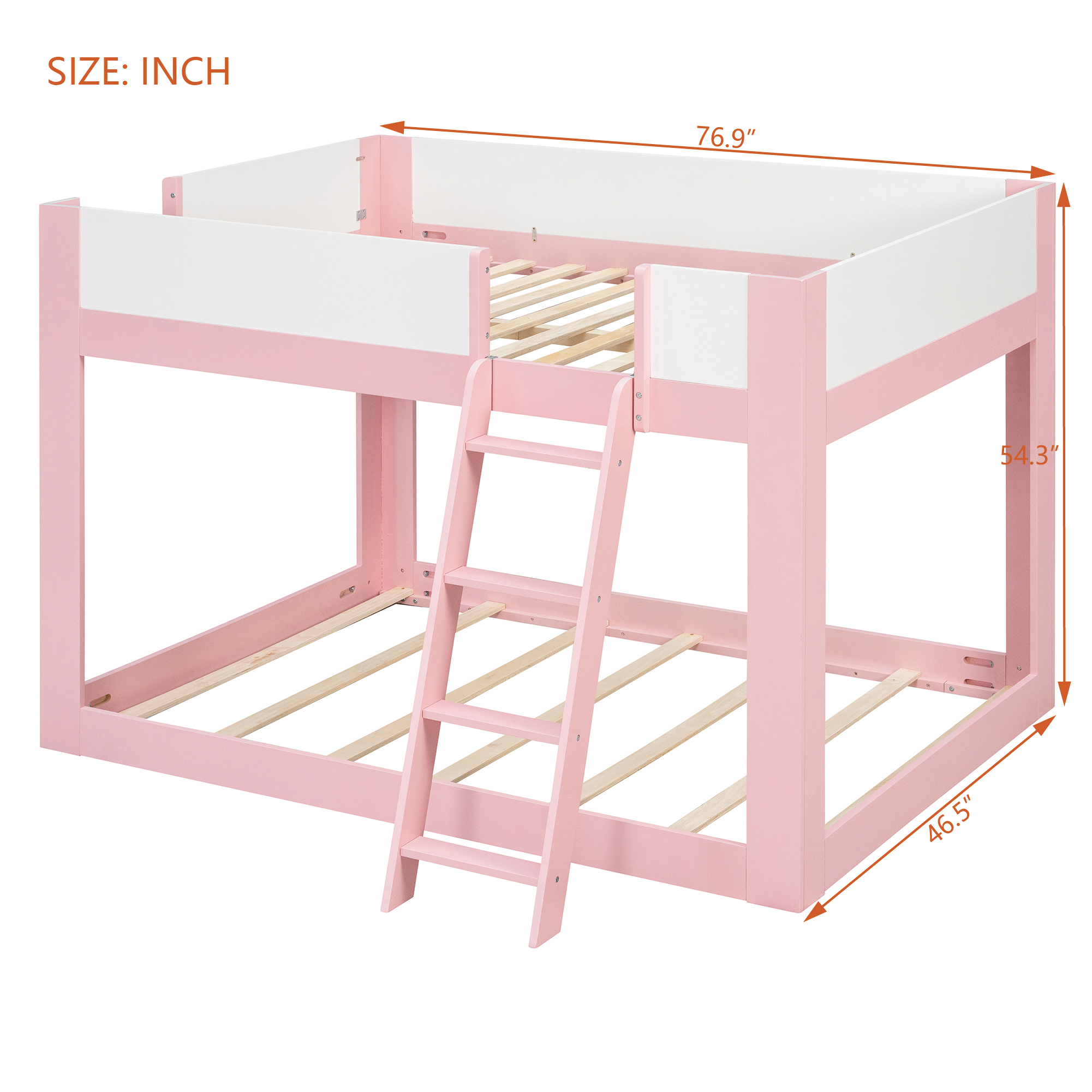 Full Size Low Convertible Bunk Bed With Reversible Ladder And Safety Guardrails