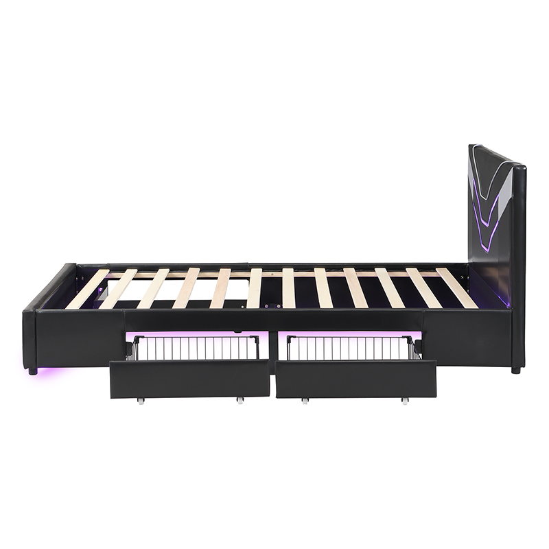 Twin Size Upholstered Gaming Bed Frame with LED Lights