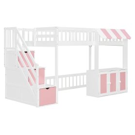 Twin Size Loft Bed with Storage Steps, LED Light, Under Bed Cabinets