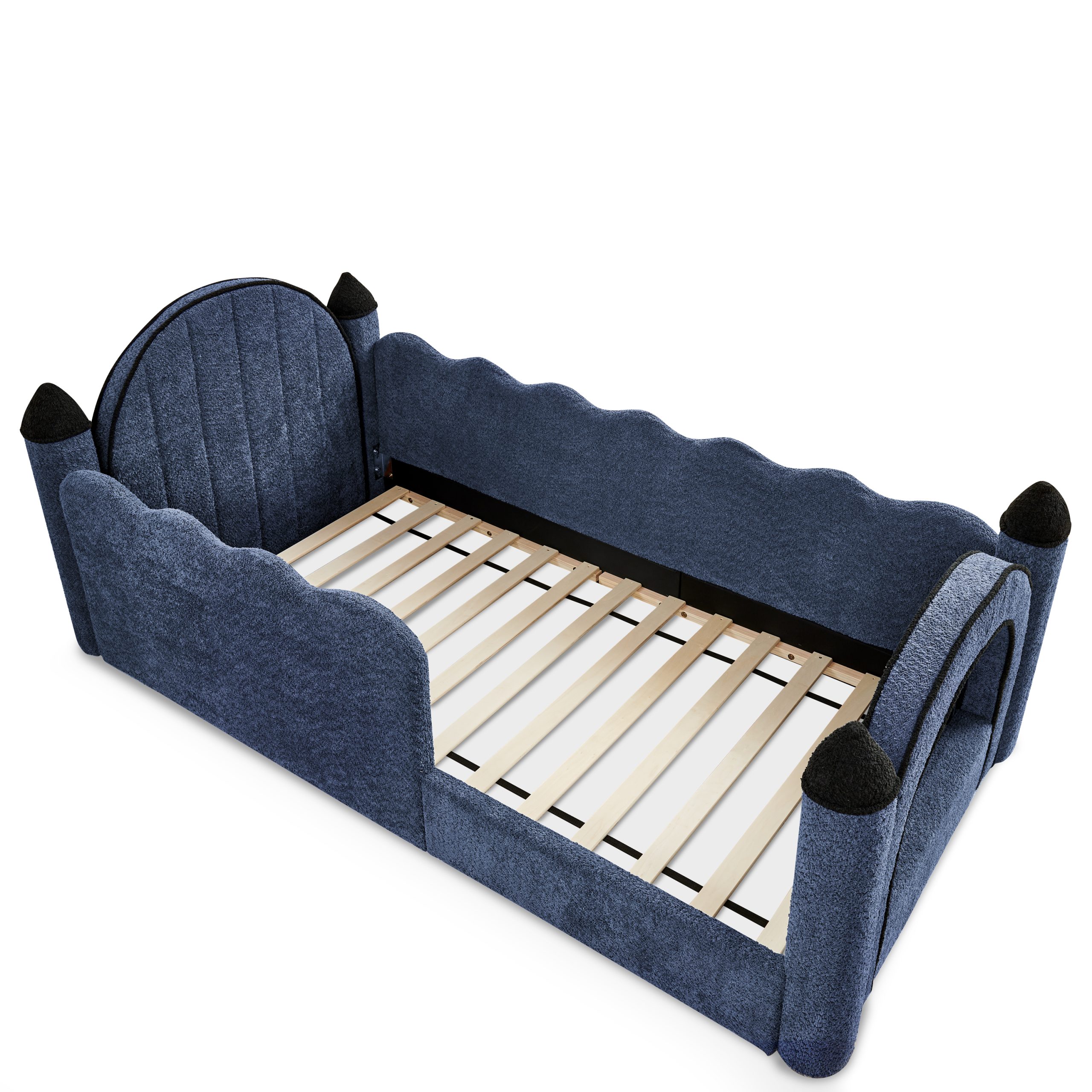 Twin Size Castle Bed with Safety Guardrail and Curtain