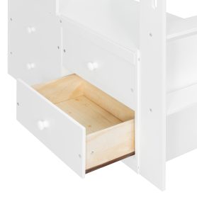 Twin Size Solid Wood Loft Bed With L-Shaped Desk, Storage Cabinet and Wardrobe