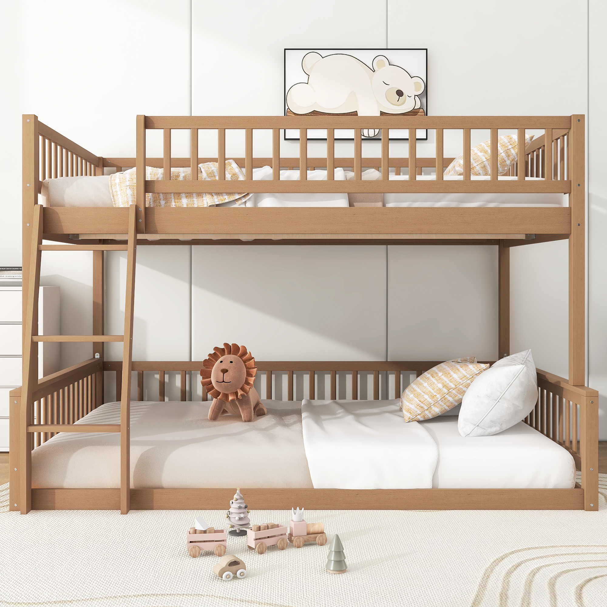Full XL over Queen Bunk Bed with Ladder and Guardrail