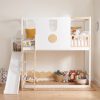 Twin Size Kids Loft Bed With Slide, Storage Shelves And Guardrails