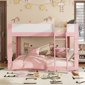 Queen Size Low Convertible Bunk Bed With Reversible Ladder And Safety Guardrails