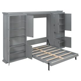 Queen-size Murphy Bed with Dual Sliding Storage Cabinets