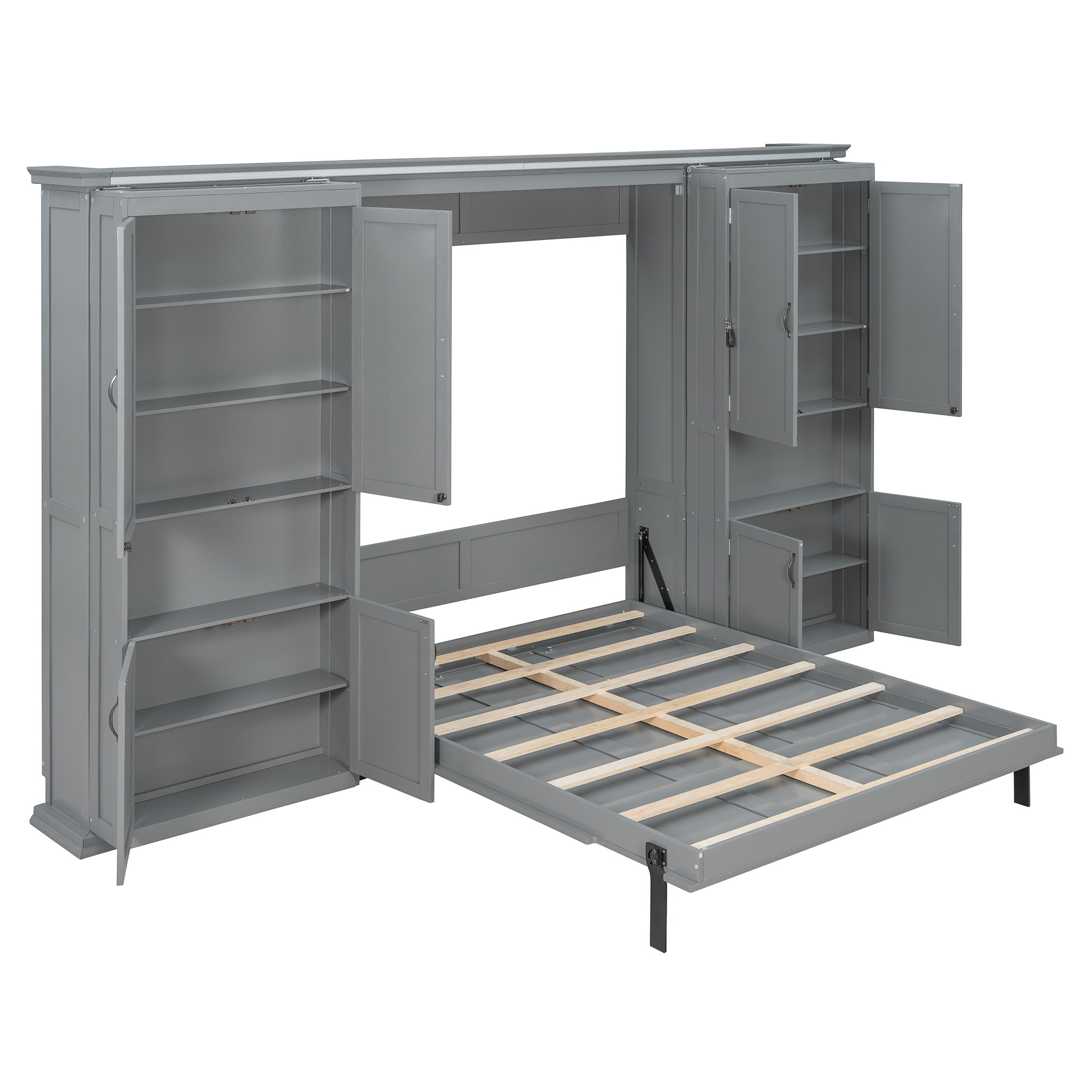 Queen-size Murphy Bed with Dual Sliding Storage Cabinets