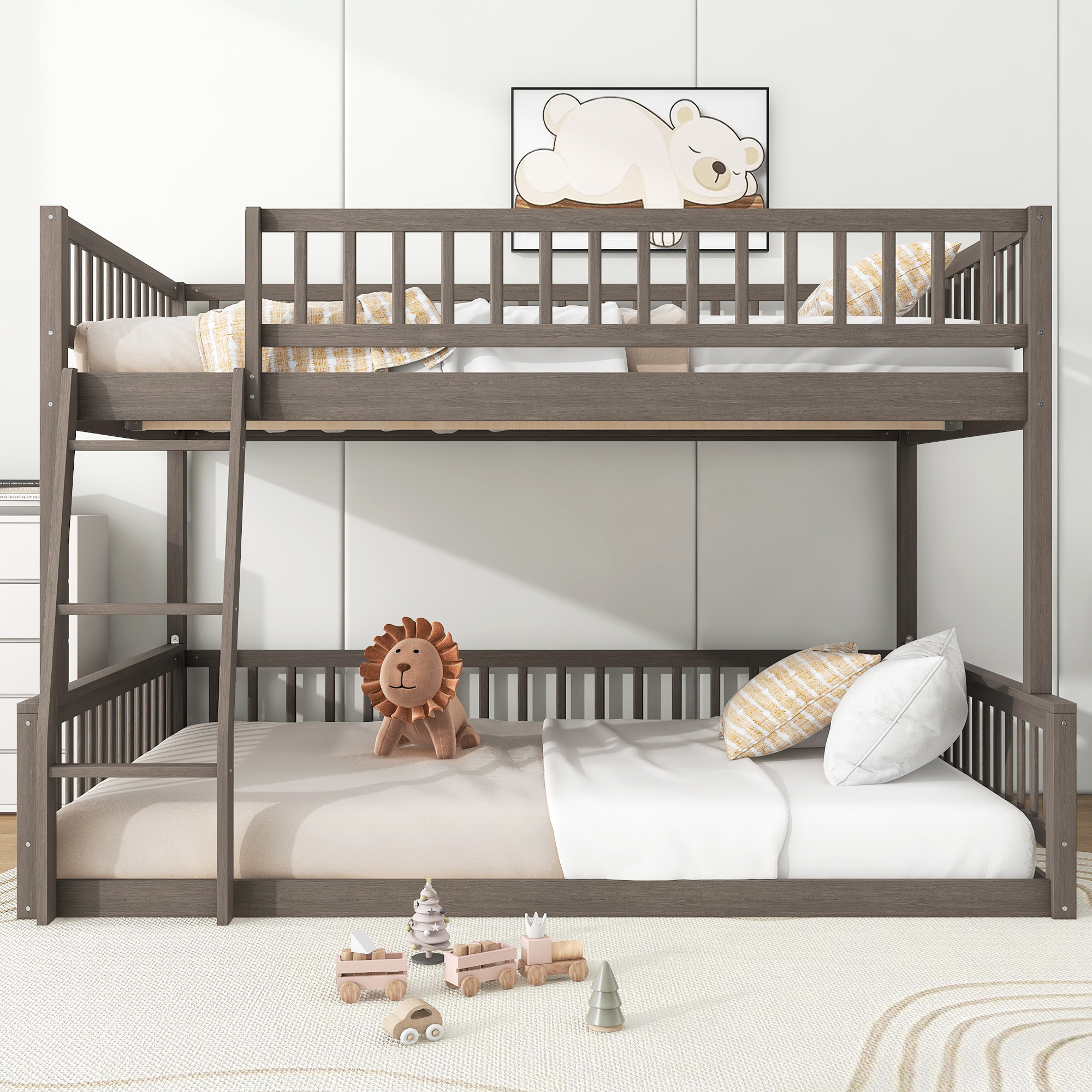 Full XL over Queen Bunk Bed with Ladder and Guardrail