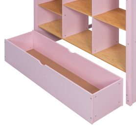 Full Size Wooden High Sleeper Loft Bed with Ladder and Storage Shelves