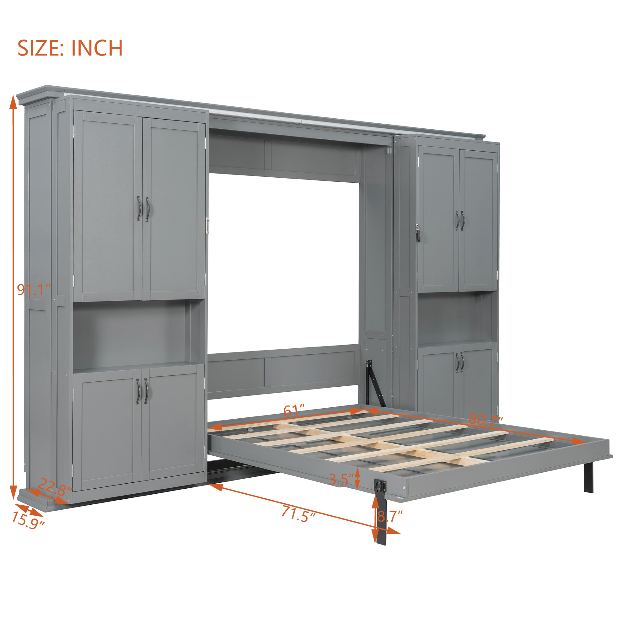 Queen-size Murphy Bed with Dual Sliding Storage Cabinets