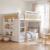 Full Size Bunk Bed with 3-Tier Storage Shelf, Rattan Decor, Privacy Curtains & Lights