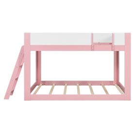 Queen Size Low Convertible Bunk Bed With Reversible Ladder And Safety Guardrails