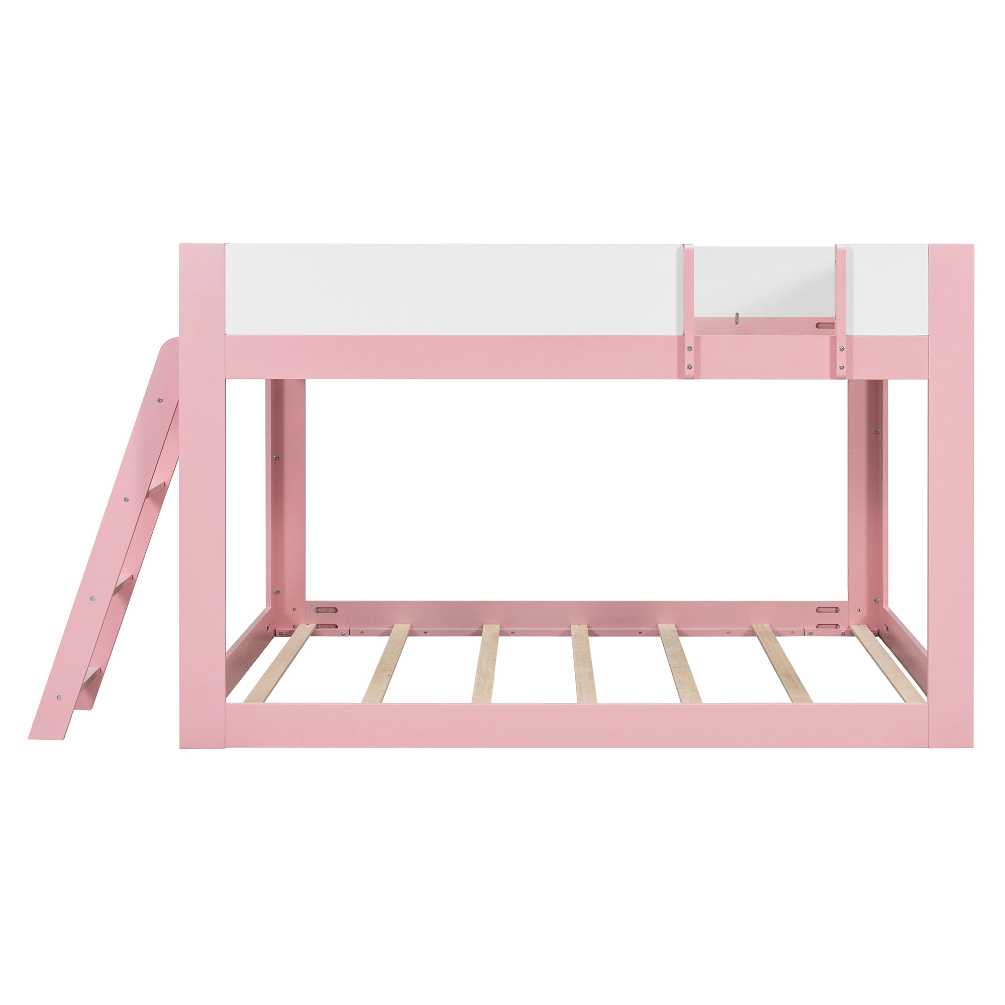 Queen Size Low Convertible Bunk Bed With Reversible Ladder And Safety Guardrails